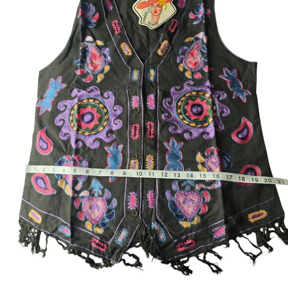 Black and Purple Floral Vest with Fringe - Picture 8 of 8